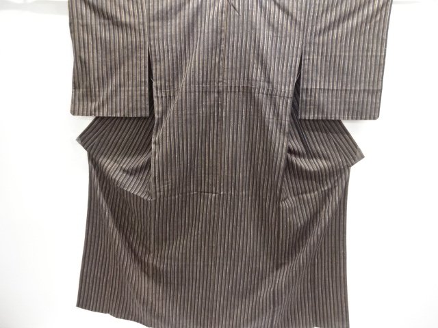 未使用品　縞織り出し手織り紬単衣着物
